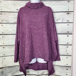 Zenana Women’s Purple Cowl Neck Oversized Poncho Sweater XL